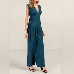 Teal lace pant romper